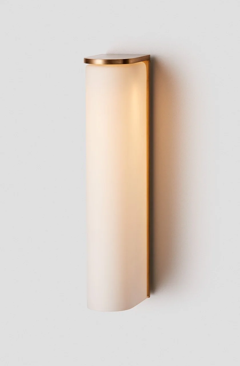 SLIM LARGE WALL SCONCE - INTERIOR - BRASS / SNOW
