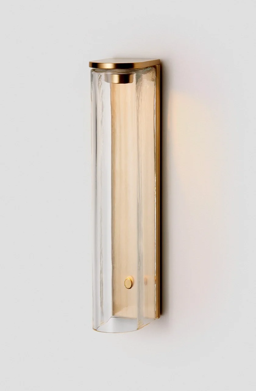 SLIM LARGE WALL SCONCE - INTERIOR - BRASS / CLEAR