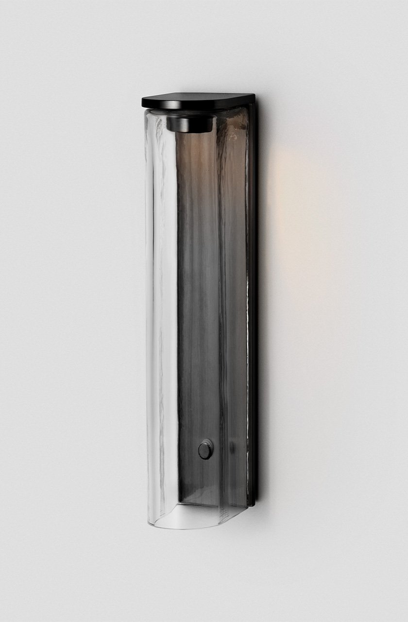 SLIM LARGE WALL SCONCE - INTERIOR - BLACK ELECTROPLATE / CLEAR