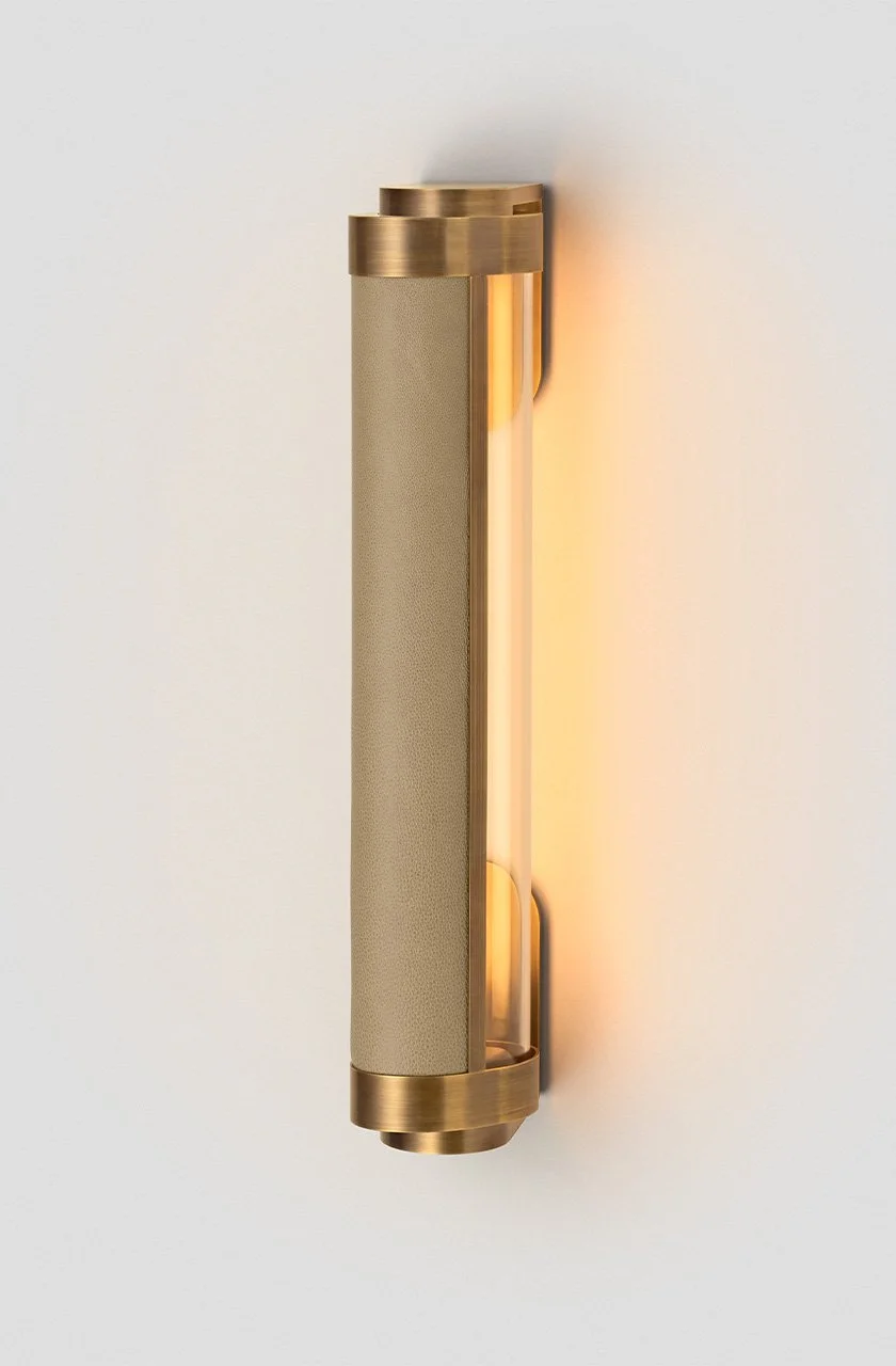 SWIVEL SINGLE SCONCE - SMALL - BRASS / TITANIUM LEATHER INLAY