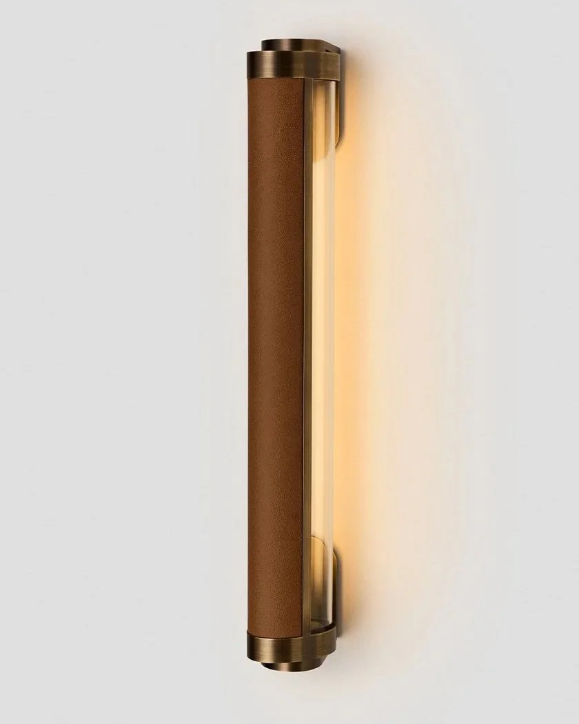 SWIVEL SINGLE SCONCE - MEDIUM - BRONZE / PECAN LEATHER INLAY