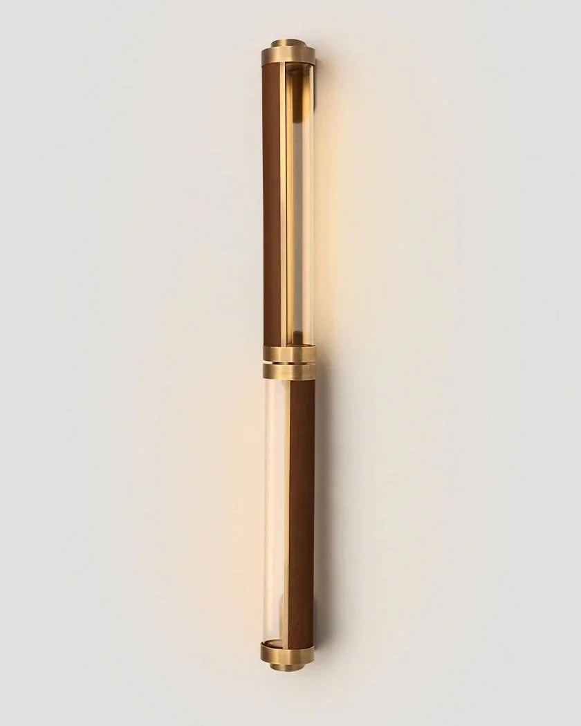 SWIVEL DOUBLE SCONCE - MEDIUM + MEDIUM - BRONZE / PECAN LEATHER INLAY