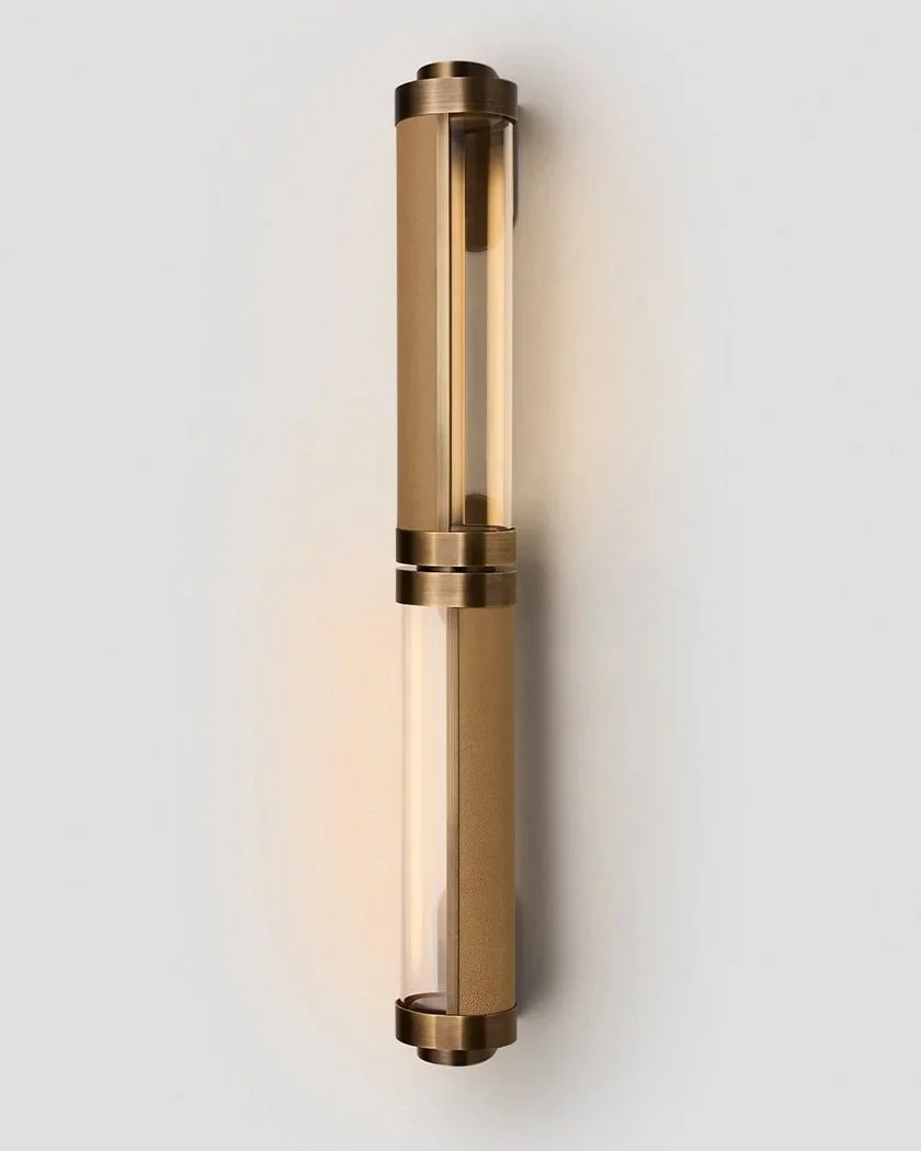 SWIVEL DOUBLE SCONCE - SMALL + SMALL - BRONZE / NOUGAT LEATHER INLAY