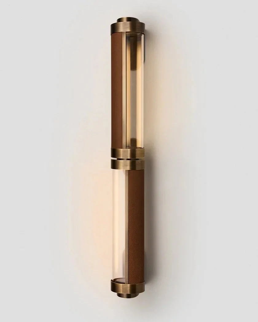 SWIVEL DOUBLE SCONCE - SMALL + SMALL - BRONZE / PECAN LEATHER INLAY