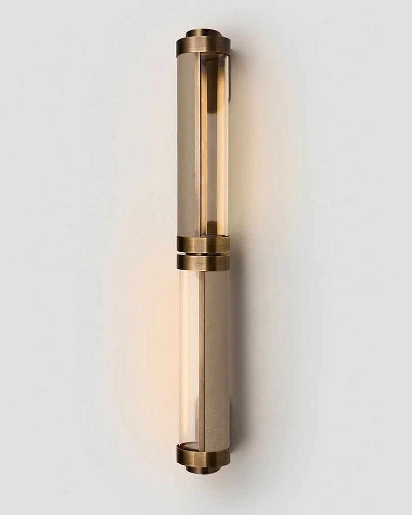 SWIVEL DOUBLE SCONCE - SMALL + SMALL - BRONZE / TITANIUM LEATHER INLAY