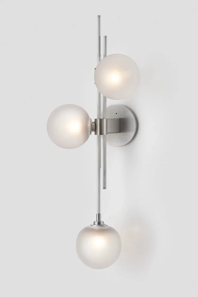 TRILOGY VERTICAL WALL SCONCE - SATIN NICKEL / SNOW