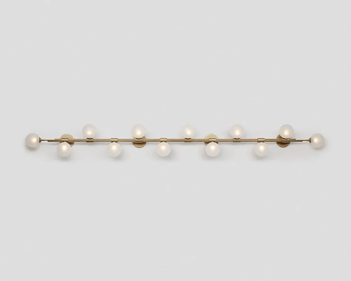 TRILOGY 12 BALL HORIZONTAL WALL SCONCE - BRASS / SNOW
