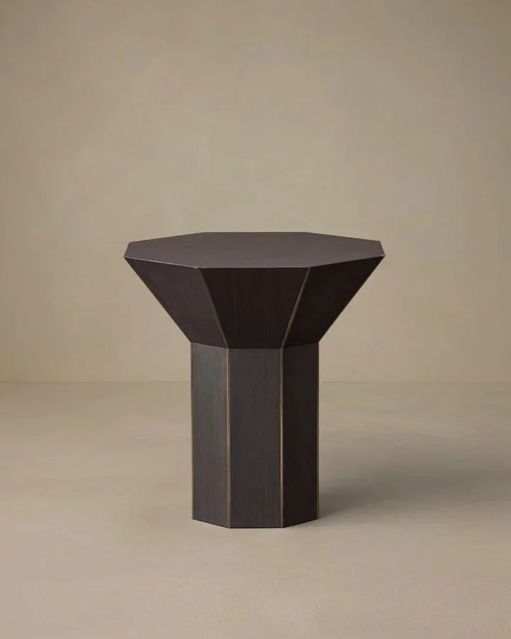 FLARE SIDE TABLE - DARK VENEER / BRONZE FINS