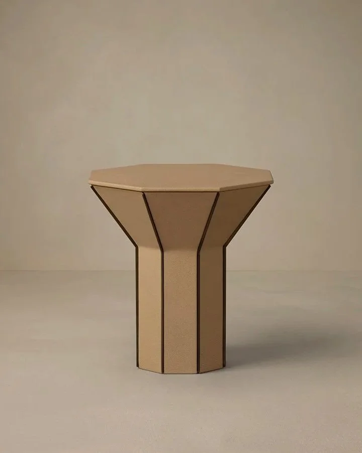 FLARE SIDE TABLE - NOUGAT LEATHER / BRONZE FINS