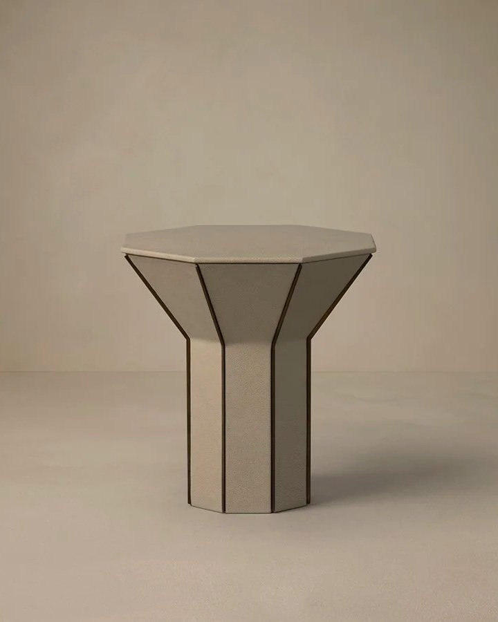 FLARE SIDE TABLE - TITANIUM LEATHER / BRONZE FINS