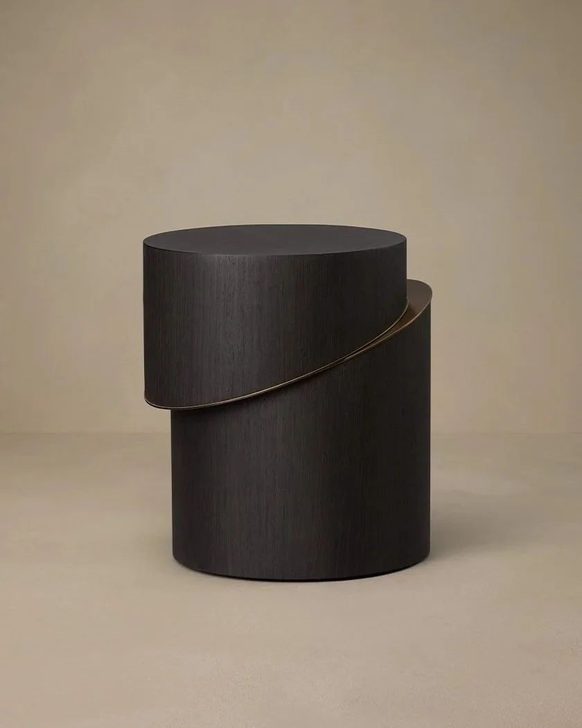 SLIP SIDE TABLE - DARK VENEER / BRONZE DETAIL