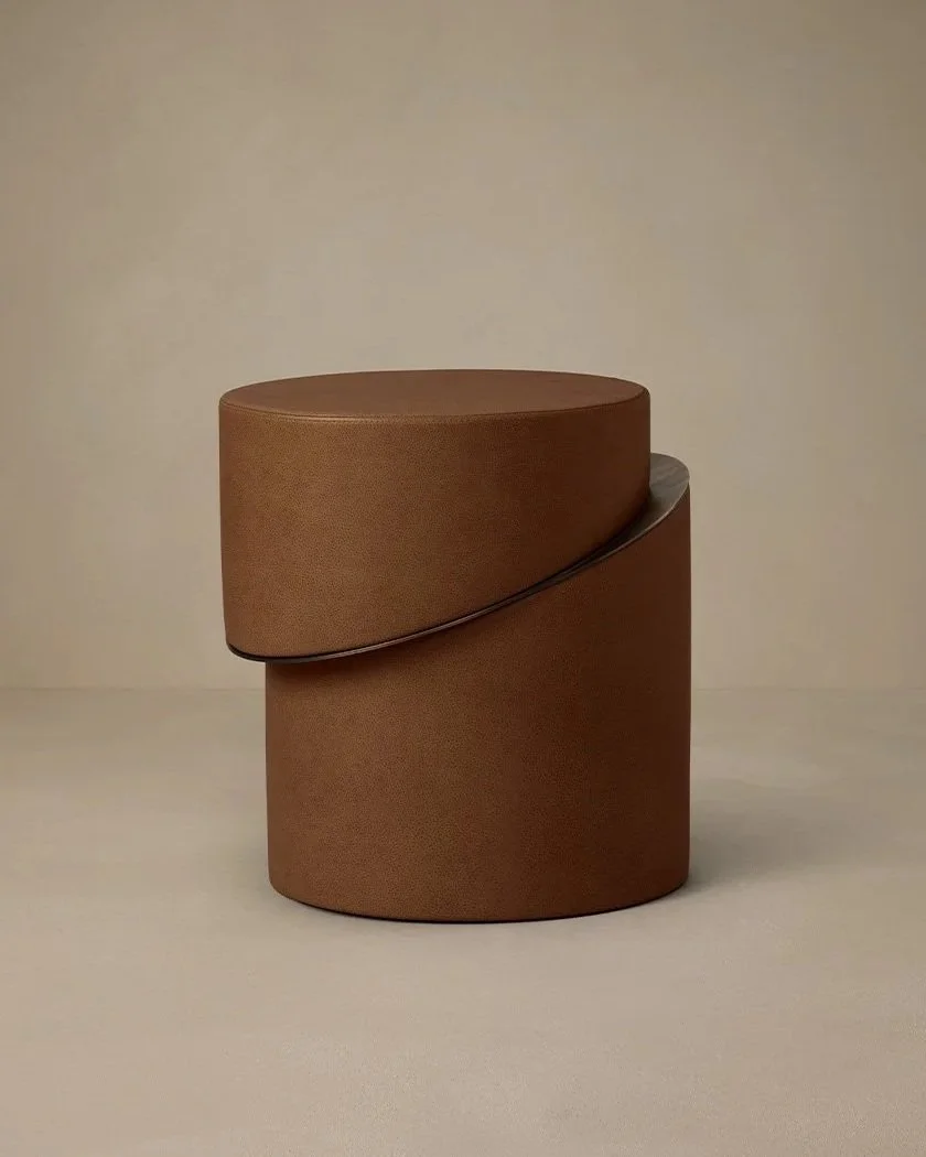 SLIP SIDE TABLE / STOOL - PECAN LEATHER / BRONZE DETAIL