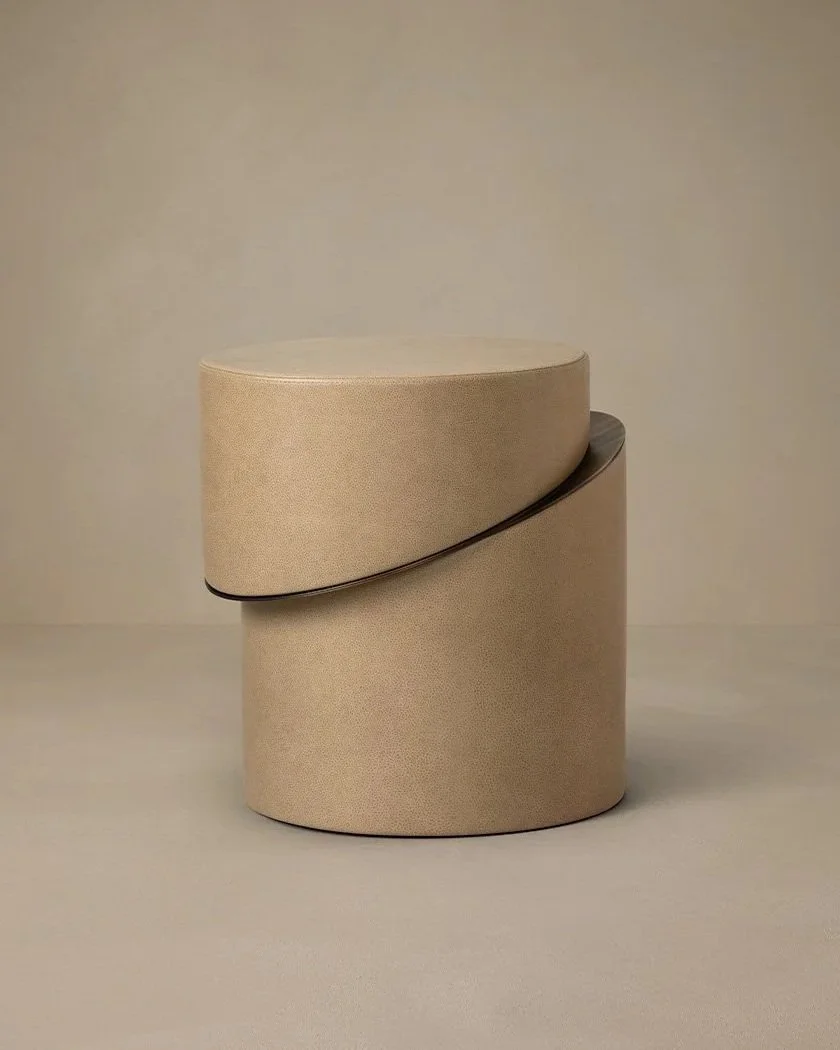 SLIP SIDE TABLE / STOOL - NOUGAT LEATHER / BRONZE DETAIL