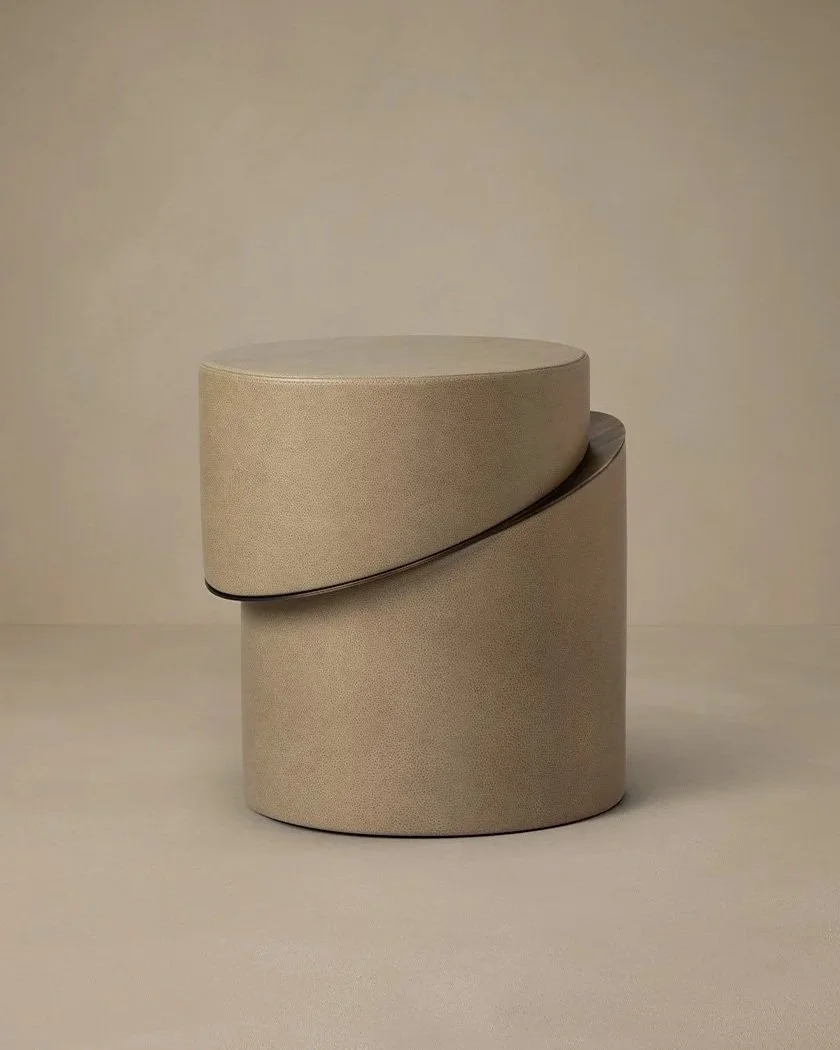 SLIP SIDE TABLE / STOOL - TITANIUM LEATHER / BRONZE DETAIL