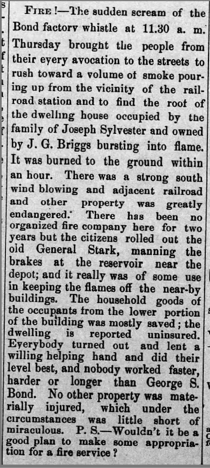 Article describing a house fire and community efforts to extinguish it.