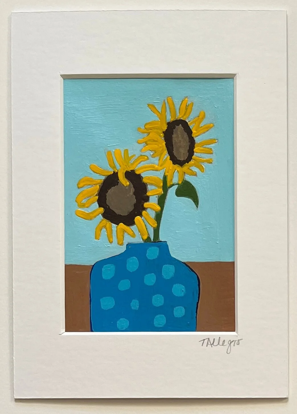 Sunflowers In Blue Polka Dotted Pot