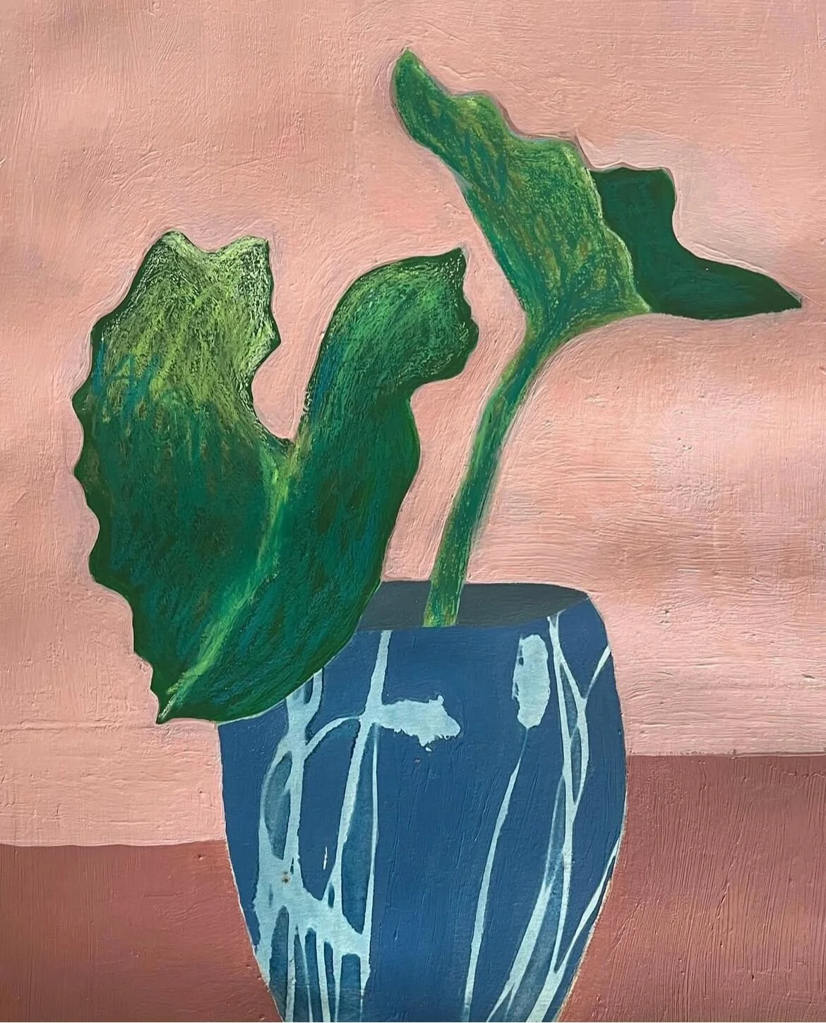 Elephant Ears In Blue Vessel