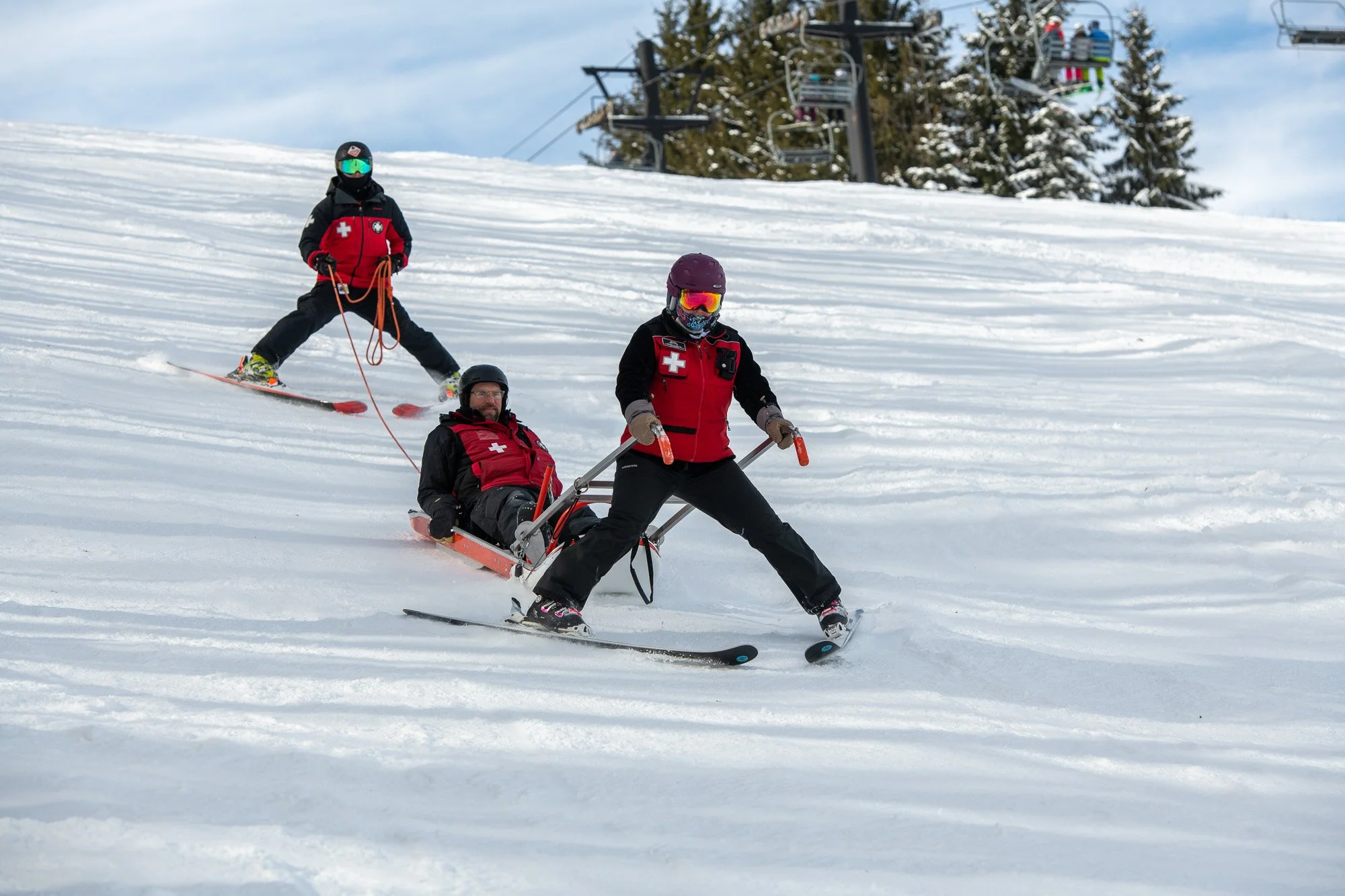 Ski patroller sled training