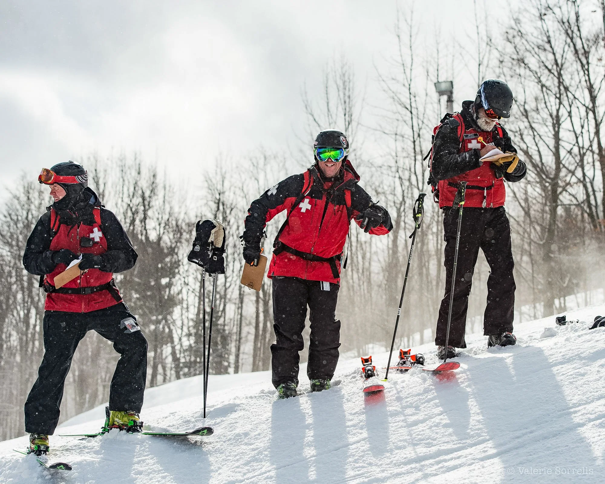 Ski patrollers having fun
