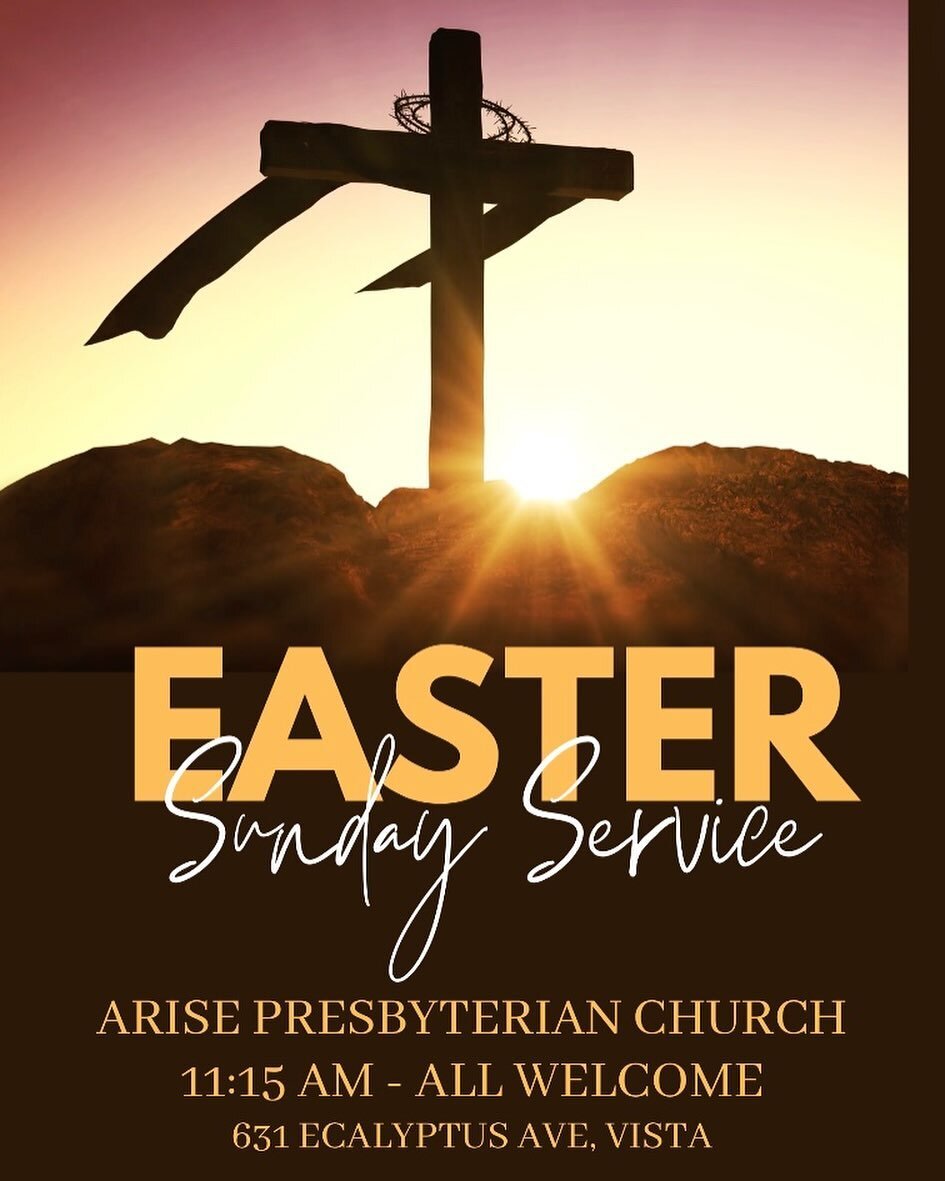 Mark your calendars and invite your neighbors! 🙌🏼

Join the members of Arise Presbyterian on Sunday, March 31st - Easter Sunday - for a powerful message about the risen Christ! 

Visiting from out of town? Don&rsquo;t have a church home? New to com