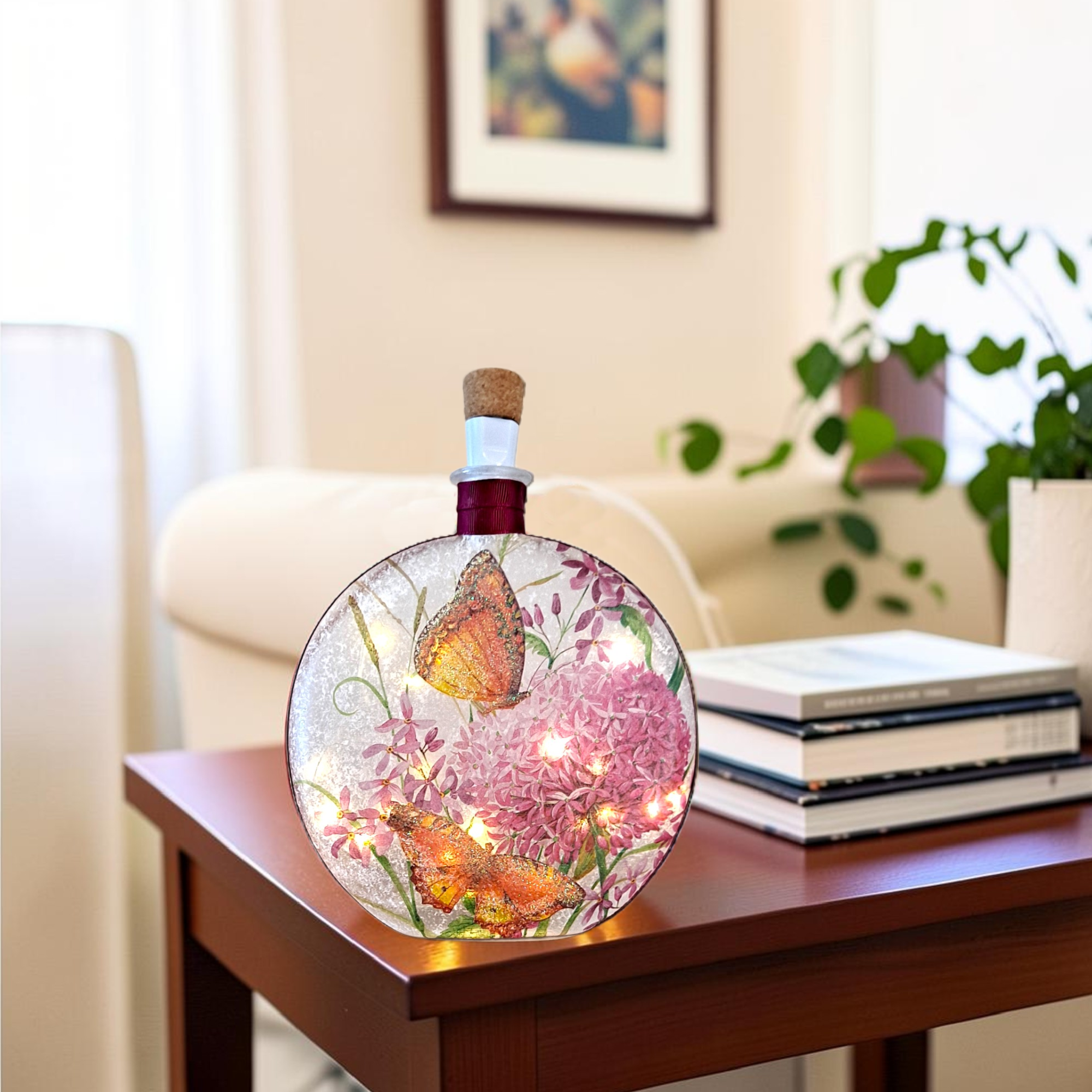 Butterflies on Allium - Decoupage Bottle Light