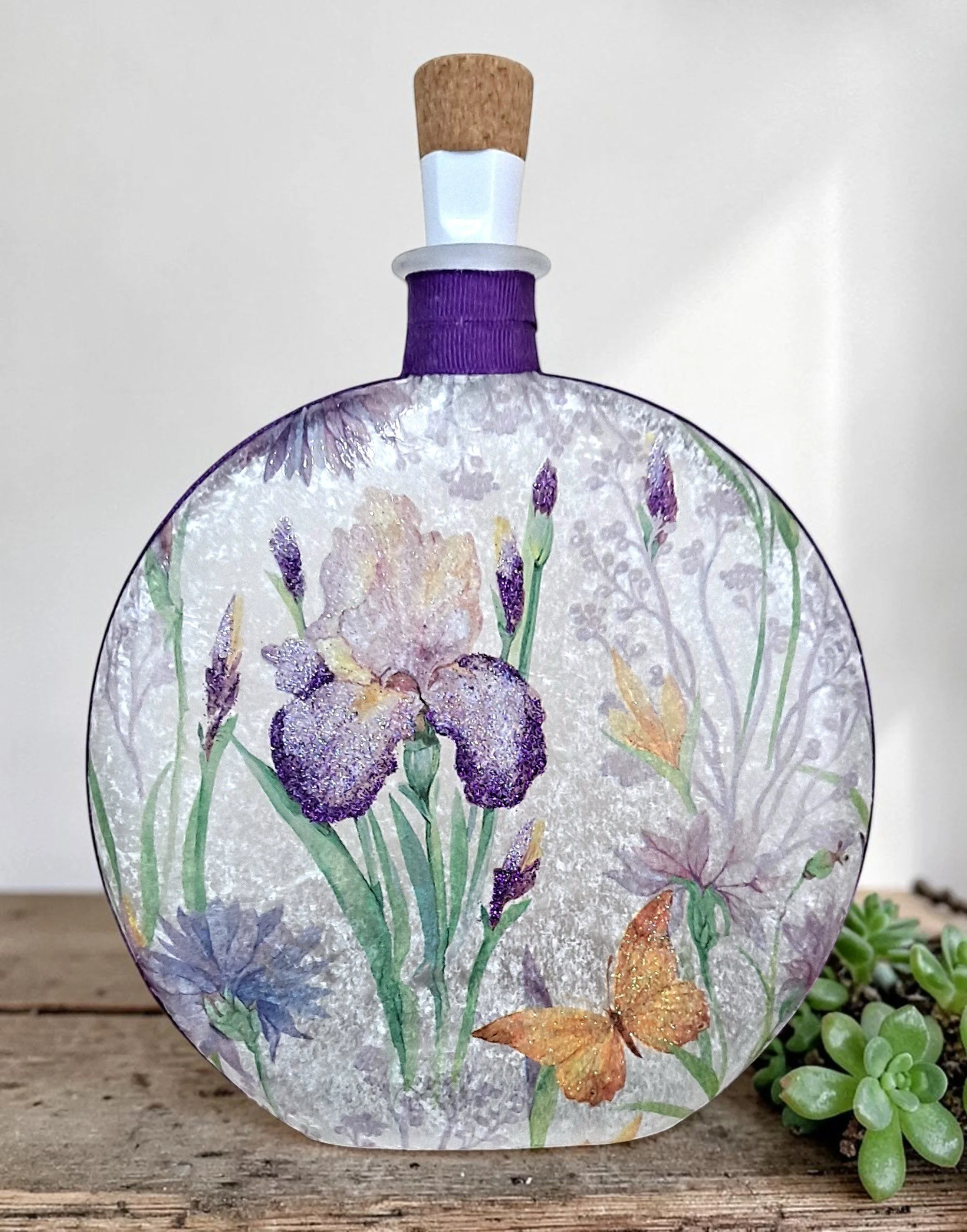 Iris Garden - Decoupage Bottle Light