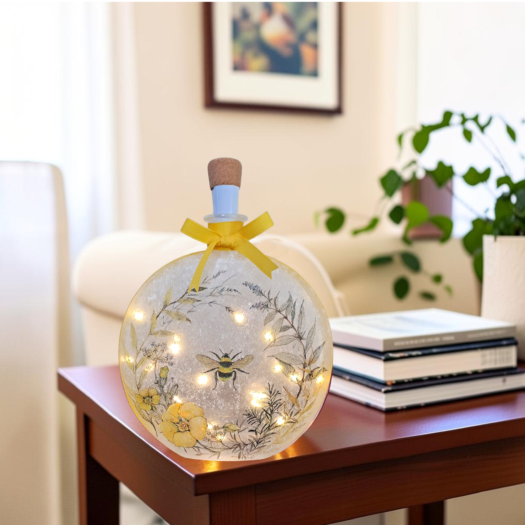 Bee Theme Crest - Decoupage Bottle Light
