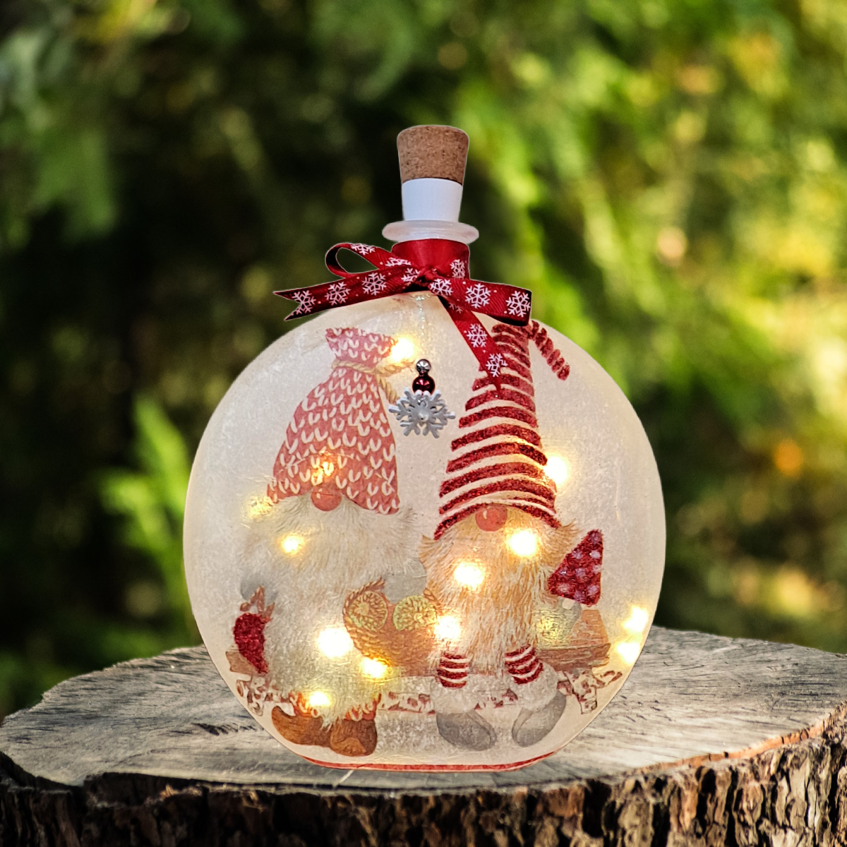 Christmas Gnomes - Decoupage Bottle Light