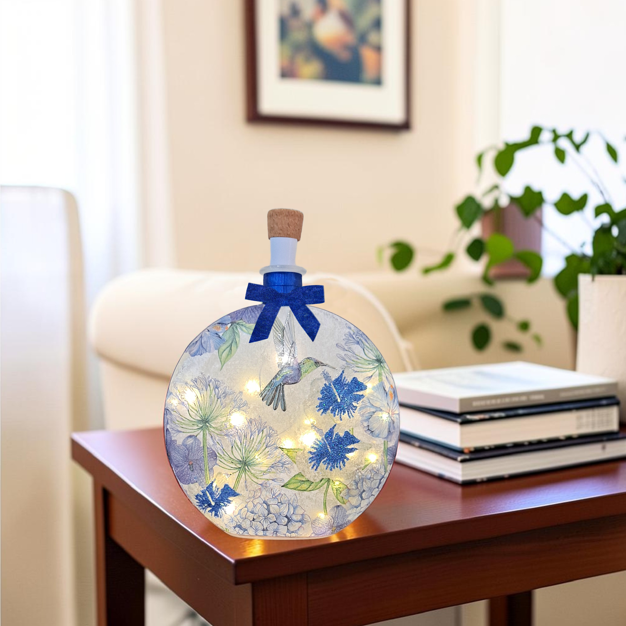 Humming Bird  - Decoupage Bottle Light