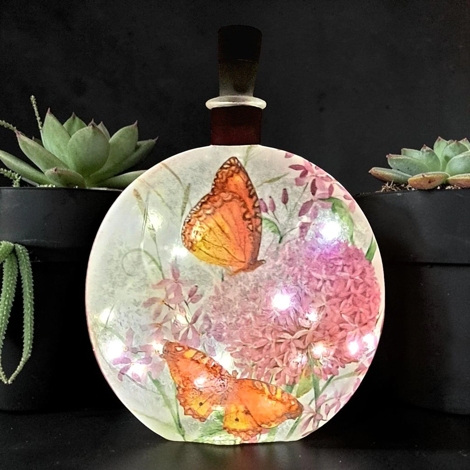 Butterflies on Allium - Decoupage Bottle Light