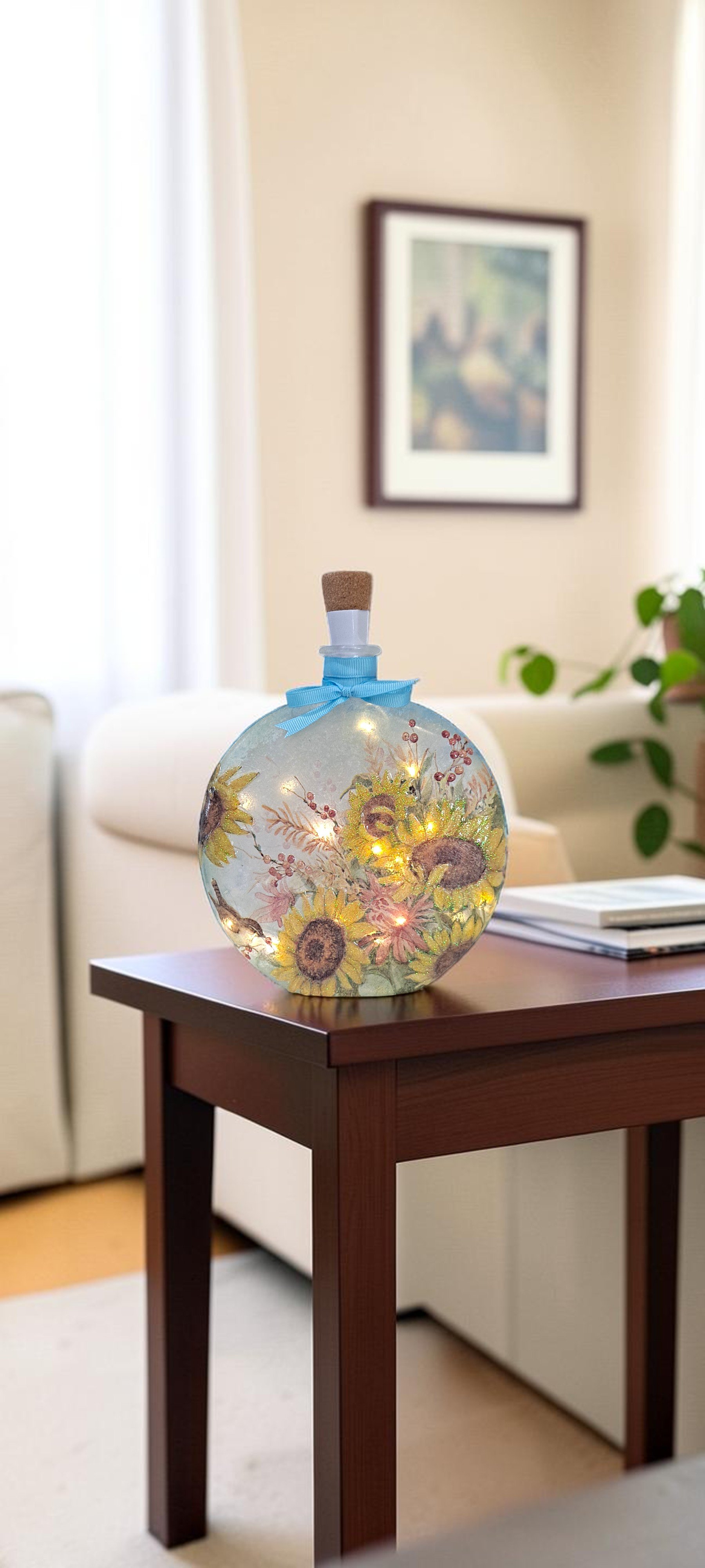Fall Sunflower  - Decoupage Bottle Light
