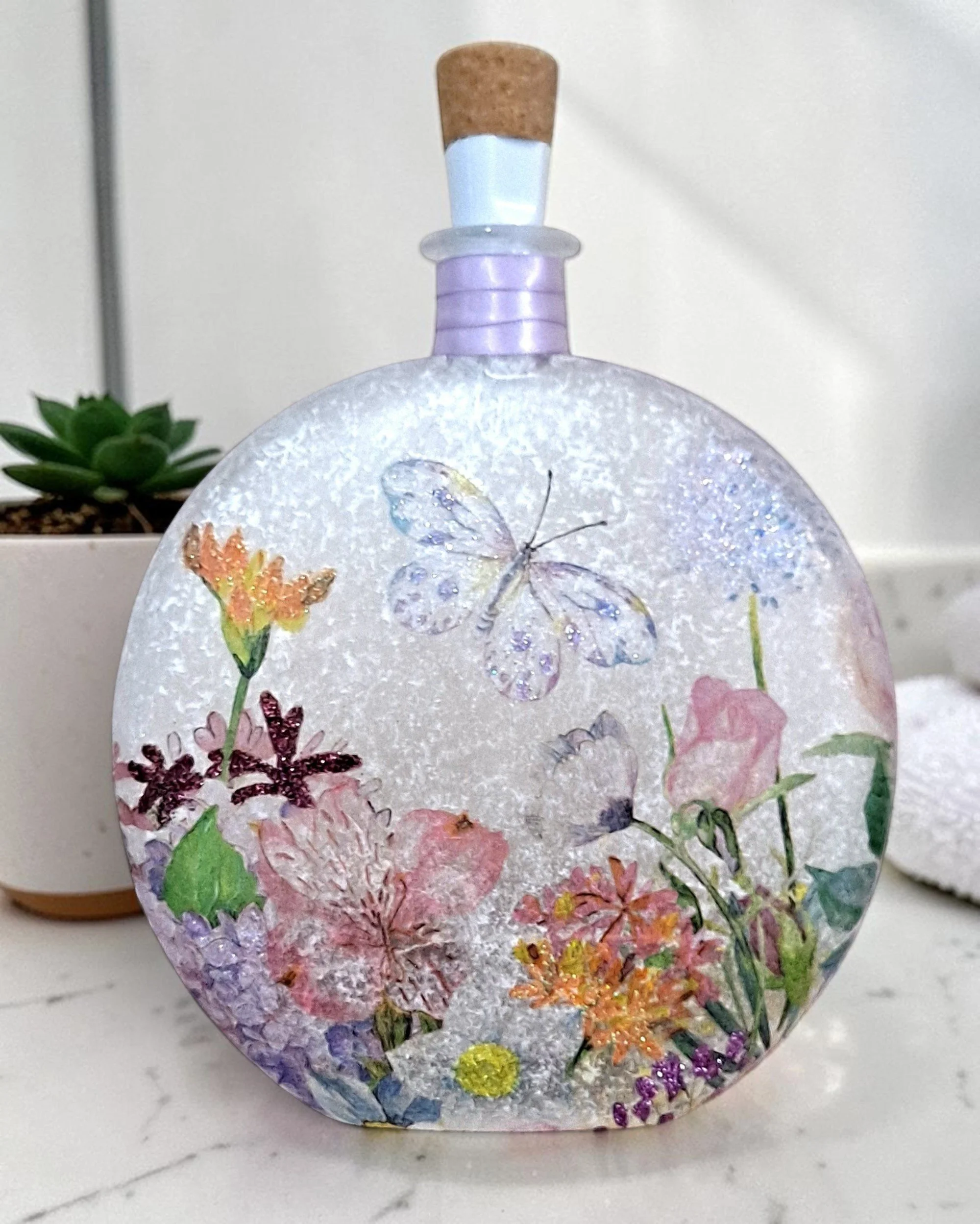 Spring Garden - Decoupage Bottle Light