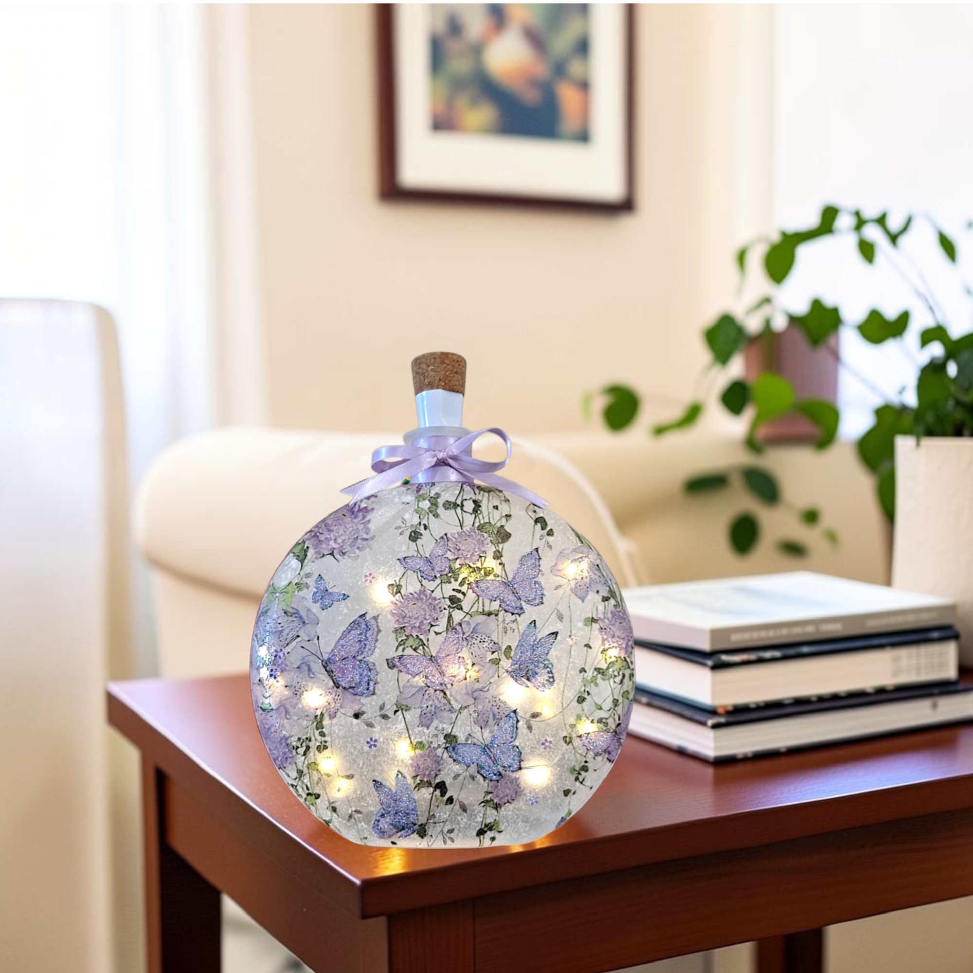 Lavender Butterflies - Decoupage Bottle Light