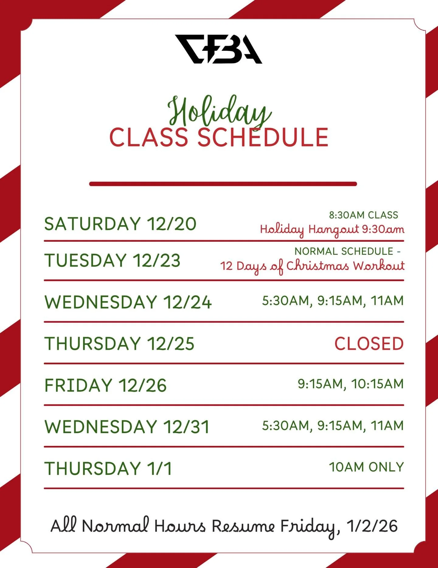 Holiday Schedule