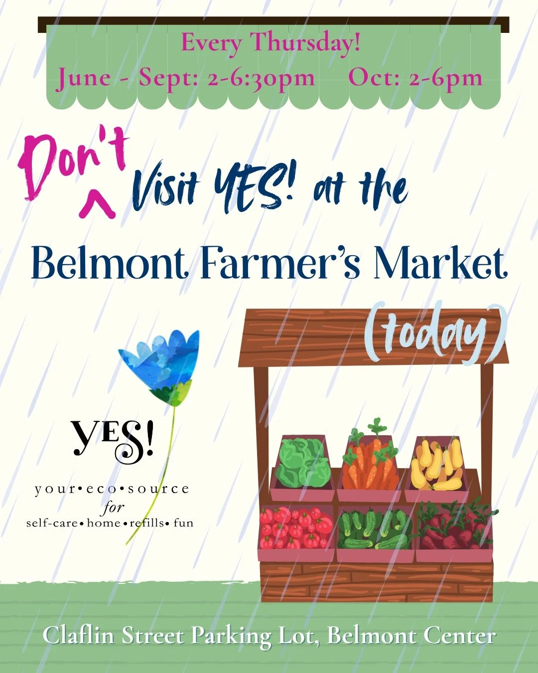 Bummed to share that we are not well-equipped to do the farmer's market in the rain. So we will *not* be there today. But you should still go, because farmer's markets are awesome.... Especially @belmontfarmersmarket ;-)

Two more notes, while we&rsq