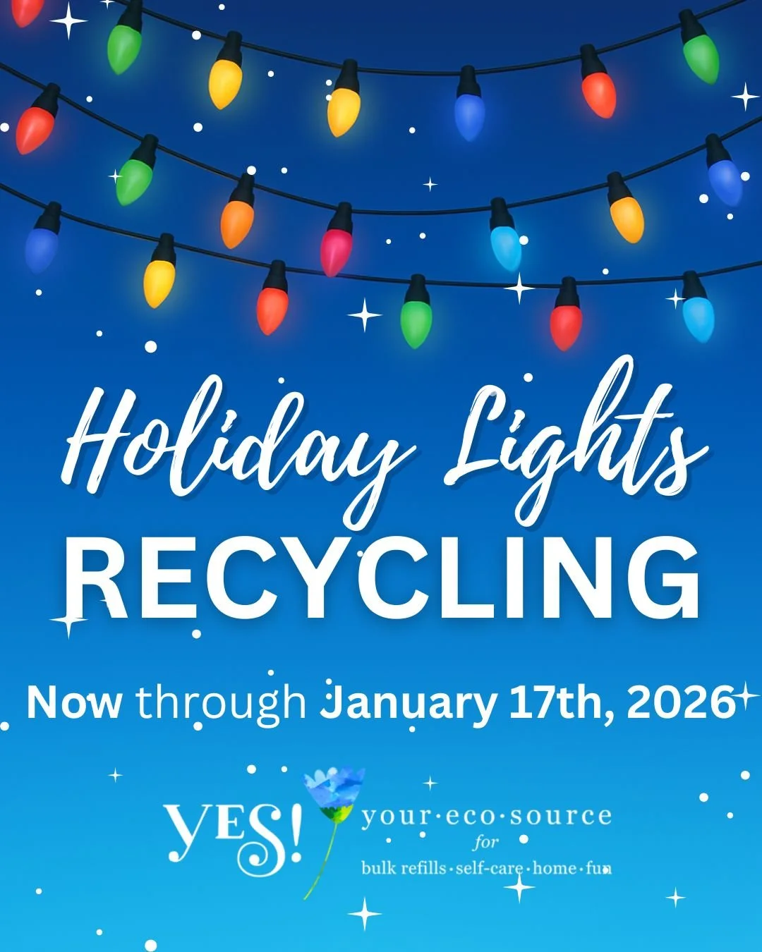 Now through January 17th: bring us your busted &amp; broken holiday lights for recycling! 💙💚🩵 

Friendly reminder that we&rsquo;re back to our standard hours, which are Weds-Sat 10-6, and Sundays 12-5. (So don't visit us on Monday or Tuesday, beca