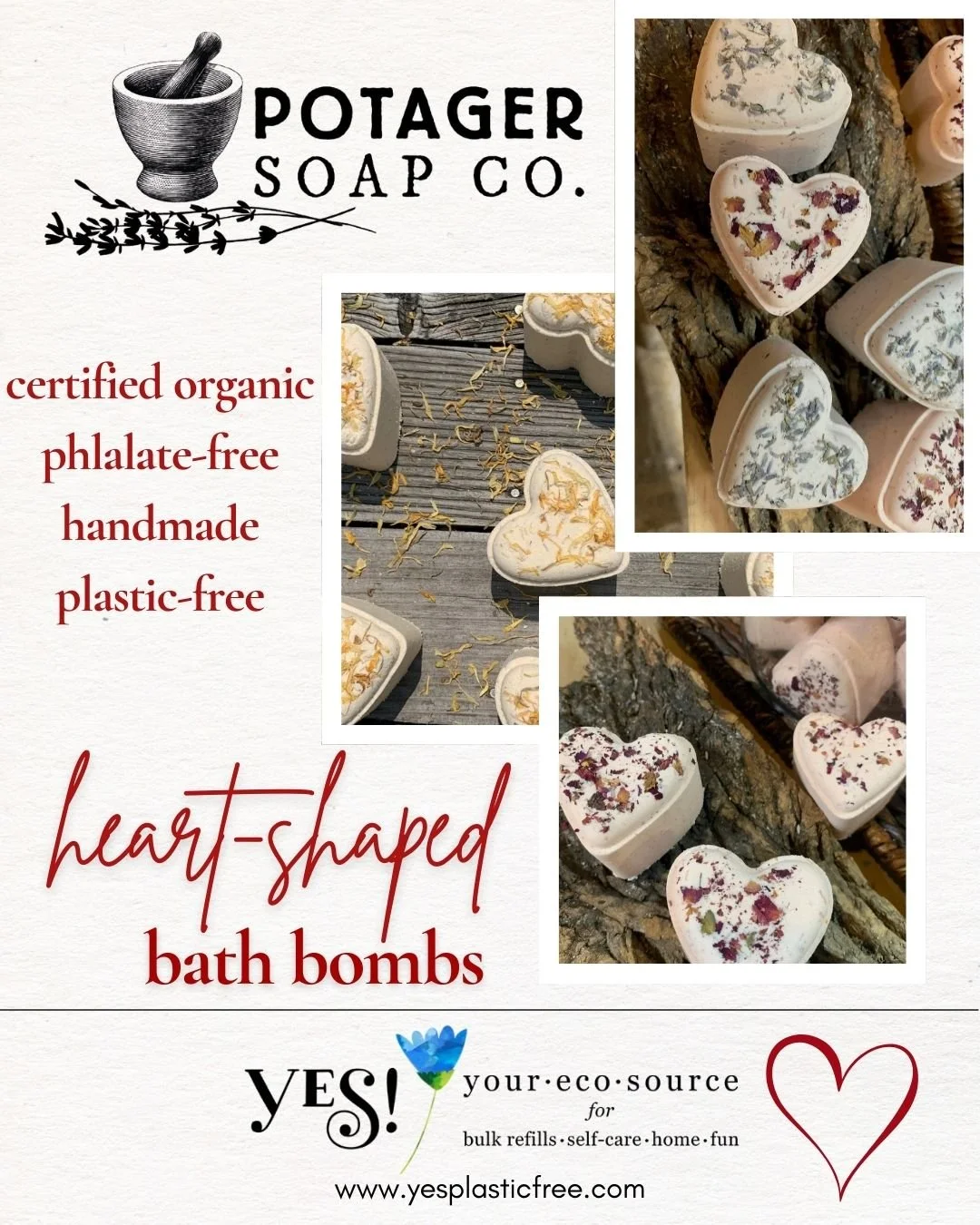 Treat your sweetie, your bestie, or yourself to an indulgent spa-like retreat with these handcrafted bath bombs from @potagersoap !

Made with love in Concord, MA, these beautiful heart-shaped bath bombs are fair trade, cruelty free, and vegan, with 