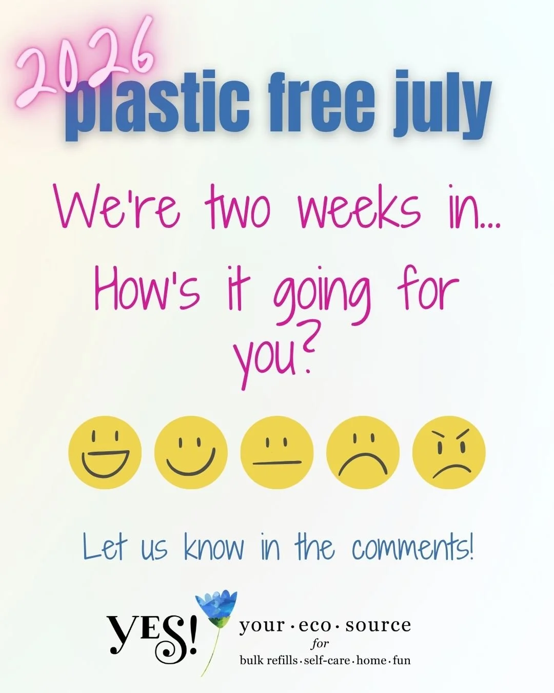 Two weeks into Plastic Free July &mdash; how's it going for you? 

We'd love to hear what swaps you've made, what's been easier than expected, or what you're still working out.

Drop a comment or come by and tell us in person. 💚 
.
.
.
#PlasticFreeJ