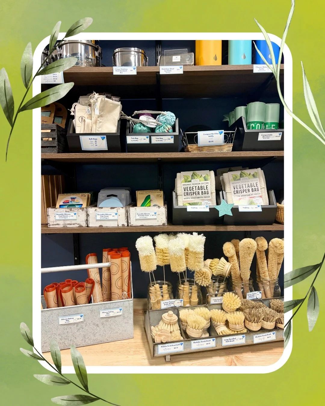 When it comes to ditching plastic, the kitchen is full of low-hanging fruit. 🍋 Cloth napkins, reusable produce bags, beeswax wraps, compostable dish brushes &mdash; easy swaps, big impact. We've got them all. Come browse &mdash; or just ask us where