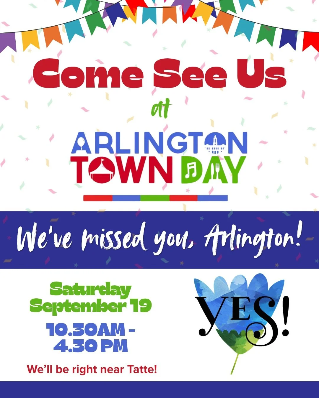Come say hi tomorrow, Saturday 9/19, 10:30am&ndash;4:30pm,when YES! will be at Arlington Town Day (our booth will be right near Tatte)

And if you can't make it to Town Day, don't forget:

📍 New home: 68 Leonard St #4 , Belmont Center
 🌿 Bulk refil