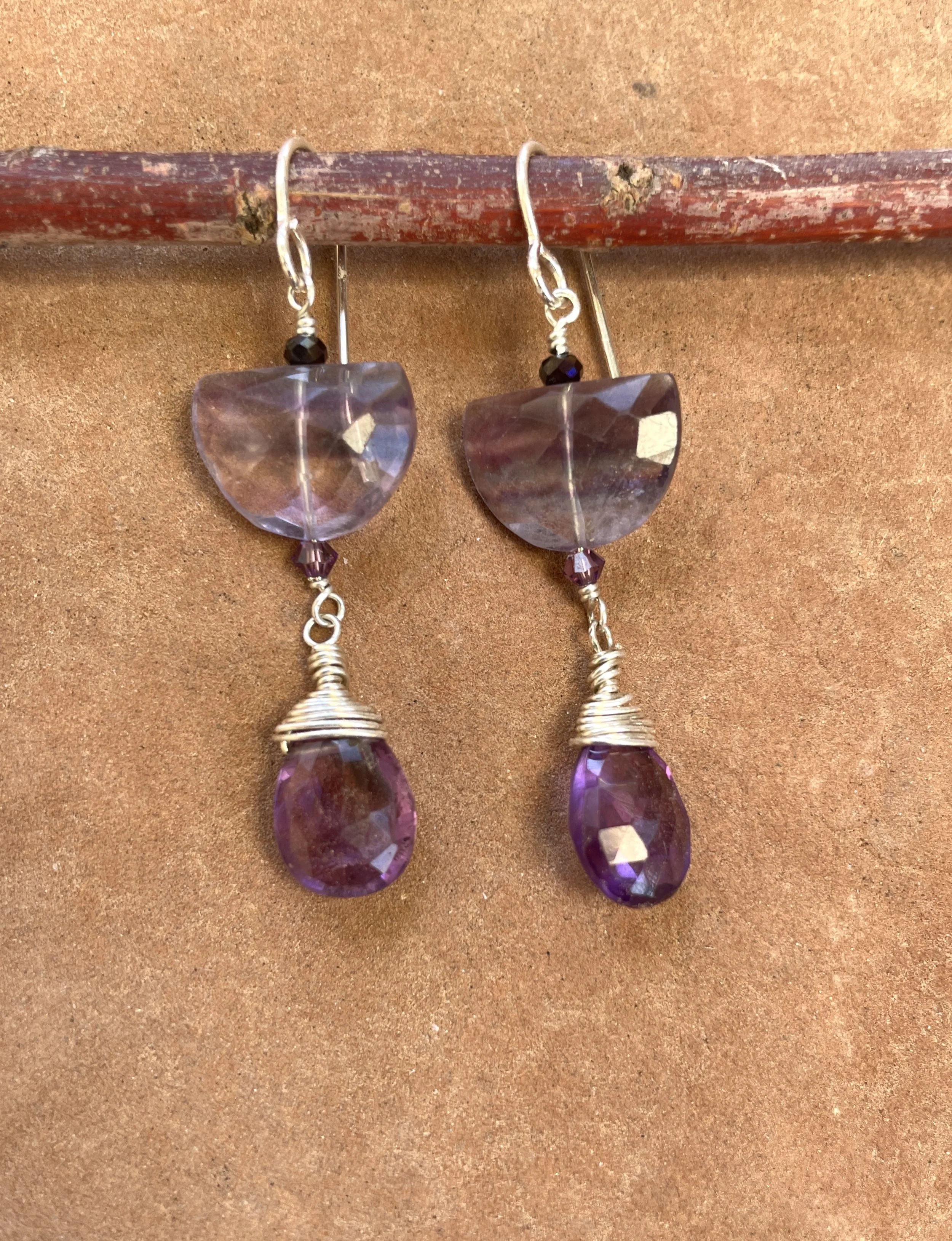 Flourite and Amethyst earrings