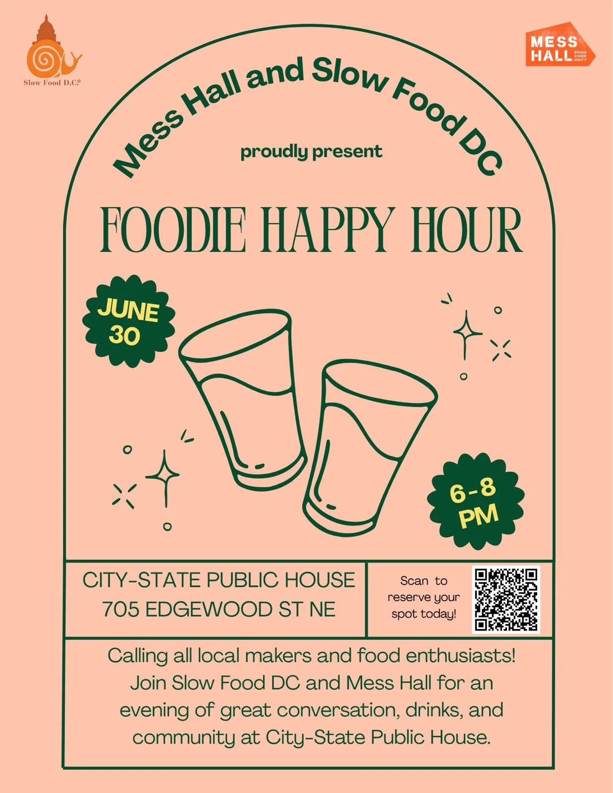 Don&rsquo;t miss this evening of conversation, drinks, and community, and a chance to meet fellow food enthusiasts, local makers, and business owners who help shape DC&rsquo;s culinary scene. Join us at City-State, one of our Snail of Approval Winner