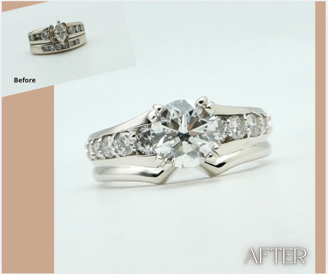 A custom design white gold diamond and birthstone grand- mother's ring. 