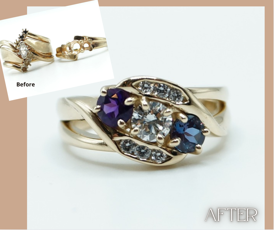 Trendy custom design sapphire and diamond Mother's ring.