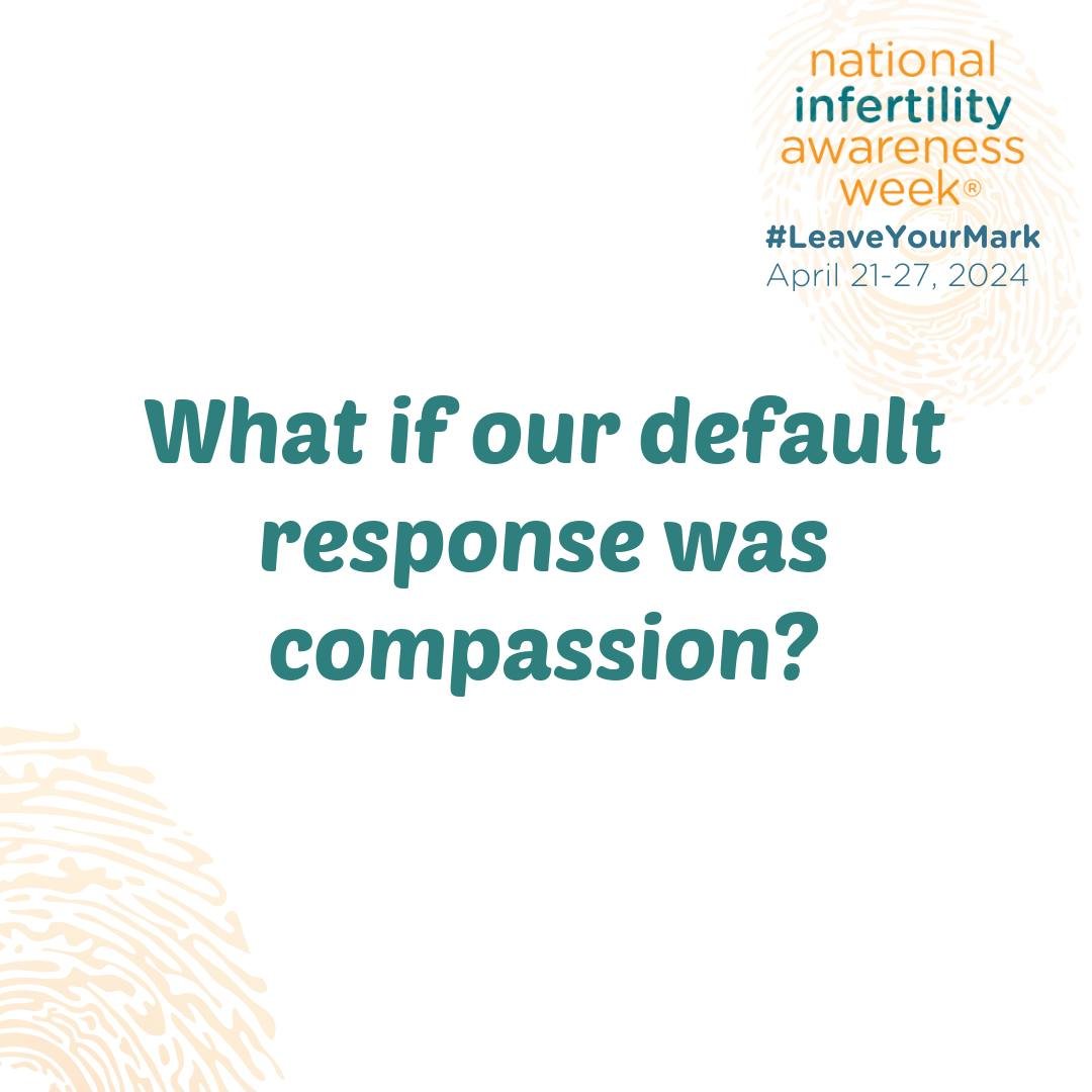 It's National Infertility Awareness Week.

Long before I wrote 𝘓𝘰𝘷𝘦 𝘛𝘩𝘦𝘮 𝘞𝘦𝘭𝘭, the burning question in my heart is this: what if our default response was compassion?

Not expectation: 𝘞𝘩𝘦𝘯 𝘢𝘳𝘦 𝘺𝘰𝘶 𝘩𝘢𝘷𝘪𝘯𝘨 𝘬𝘪𝘥𝘴?
Not dema