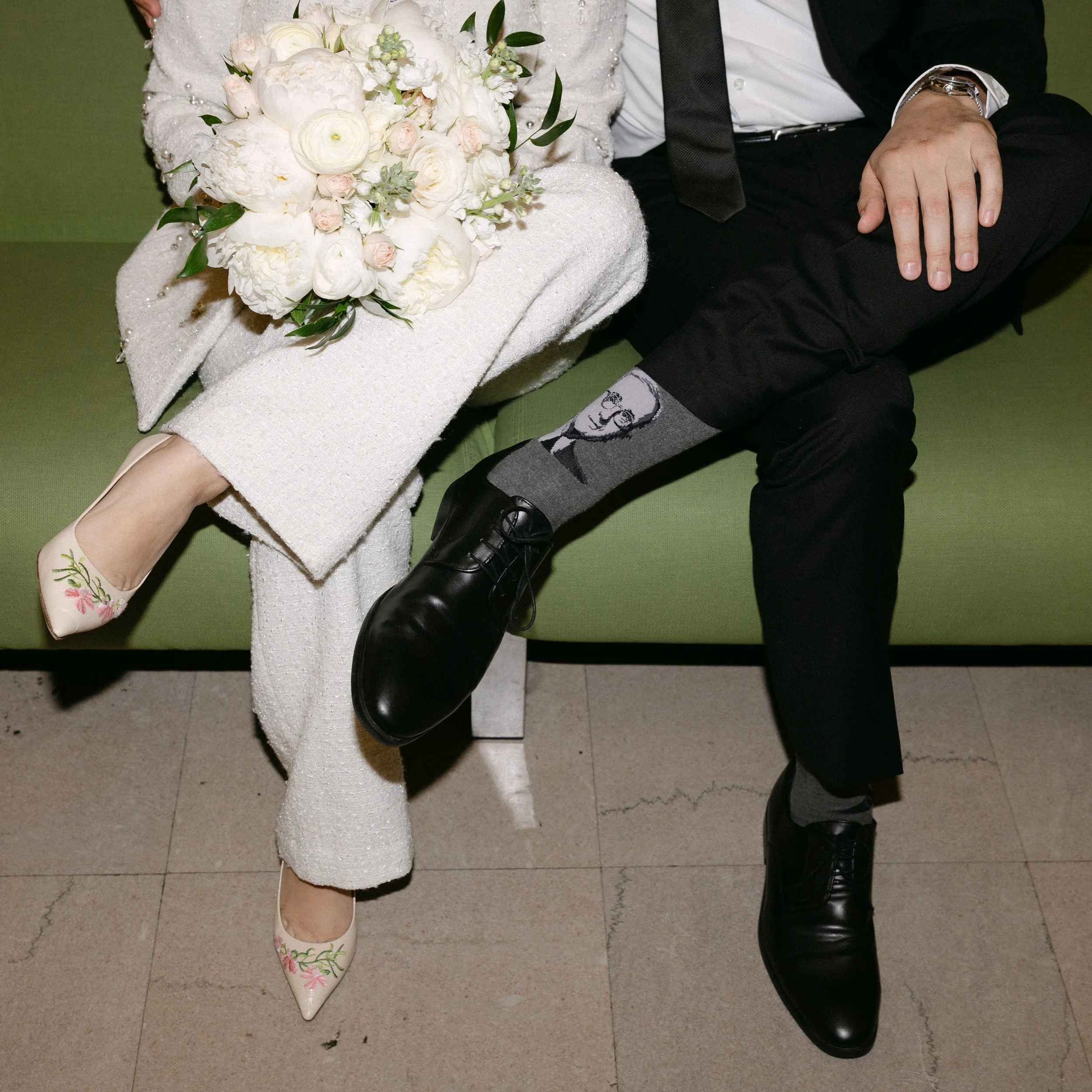We had the honor of creating a bridal bouquet for Elsa! 

Elsa placed her order online from our A La Carte Offerings on our website. In her order notes she included details like Traditional, white &amp; green with faint hints of blush and champagne t