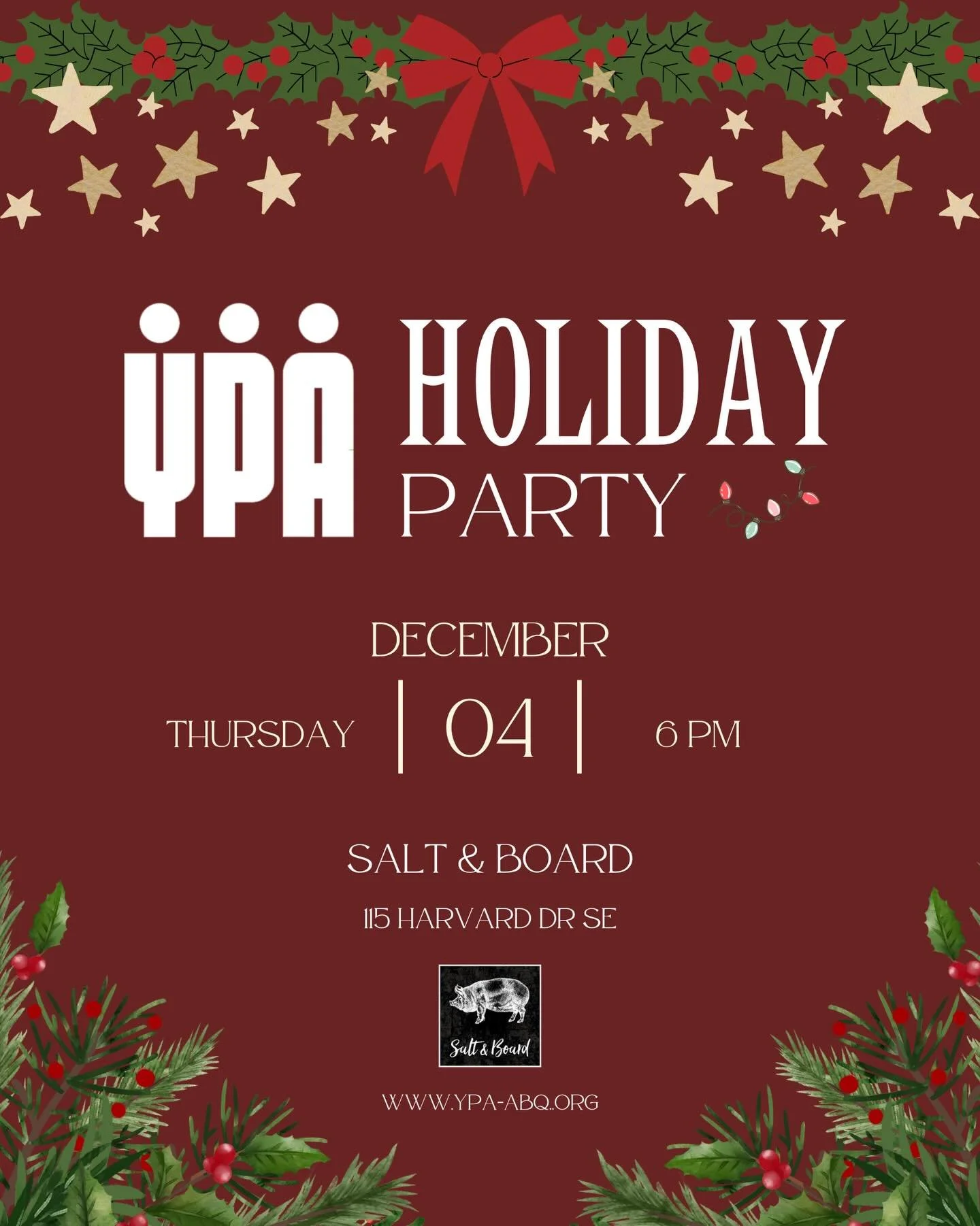 Get ready to celebrate the season with YPA! 🎄✨
We&rsquo;re wrapping up the year with good company, great vibes, and a cozy holiday hangout at Salt &amp; Board. Come mix, mingle, and kick off December with your YPA community!

📅 Thursday, December 4