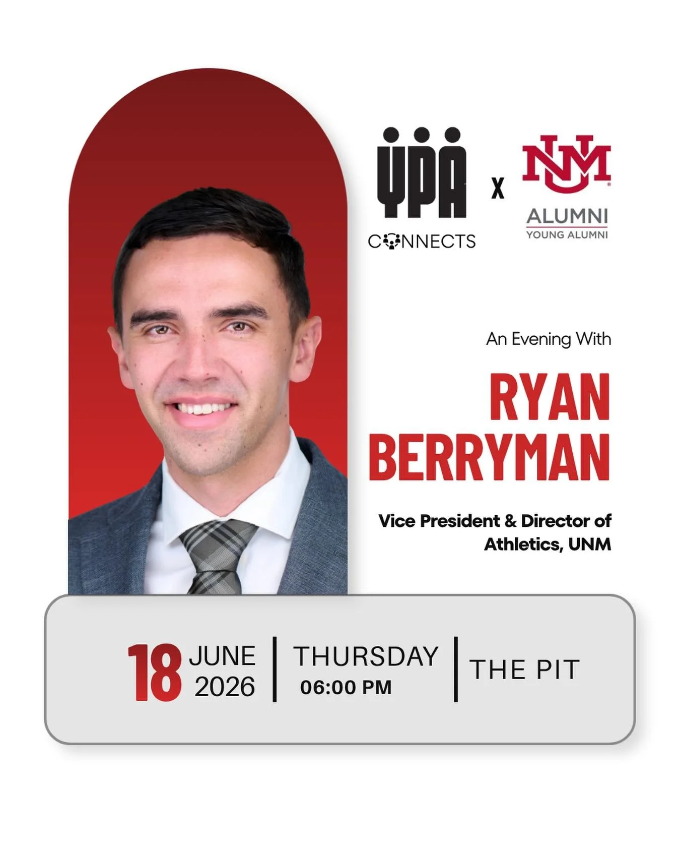 From student manager to UNM Athletics Director at just 32 years old, Ryan Berryman&rsquo;s journey is one you won&rsquo;t want to miss 👏🏽🏀

Join YPA and the UNM Young Alumni Association for an evening of conversation, connection, and insight as we