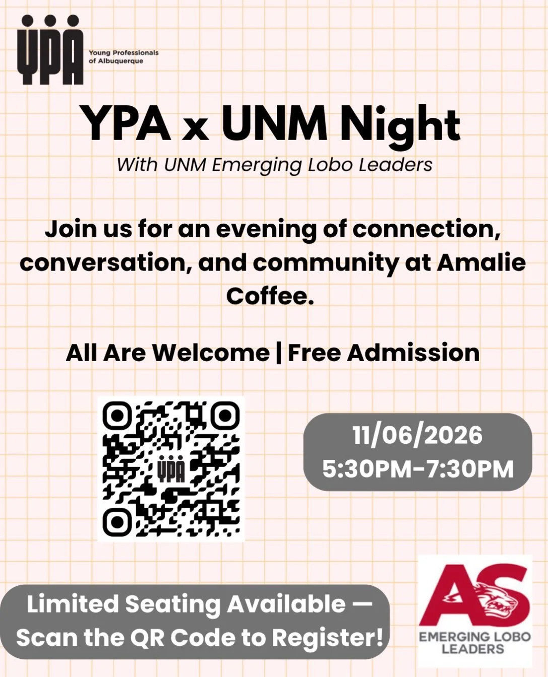 ☕ Coffee, Connections &amp; Community!

Join YPA at Amalie Coffee for an exclusive evening connecting young professionals with UNM students! Hear from an incredible panel of local leaders, share career insights, and build meaningful connections with 