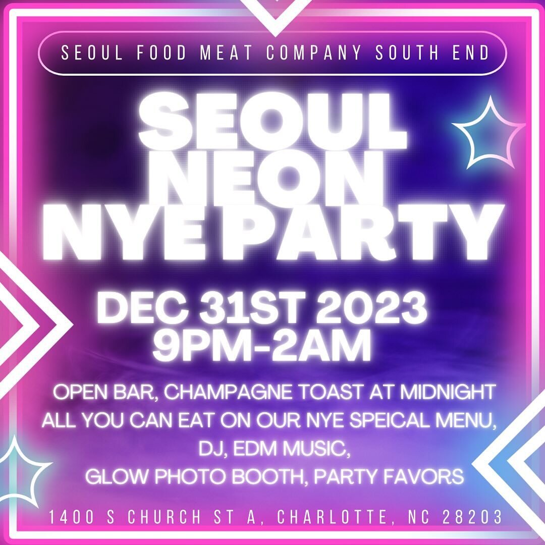 Seoul Food South End is having a Seoul New Year&rsquo;s Eve Party 🎉 The party starts at 9 pm until 2 am!
Early bird ticket special is $75 per person, the day of the event it will go up to $100 per person.
(Purchase tickets see link in our bio) 

Adm